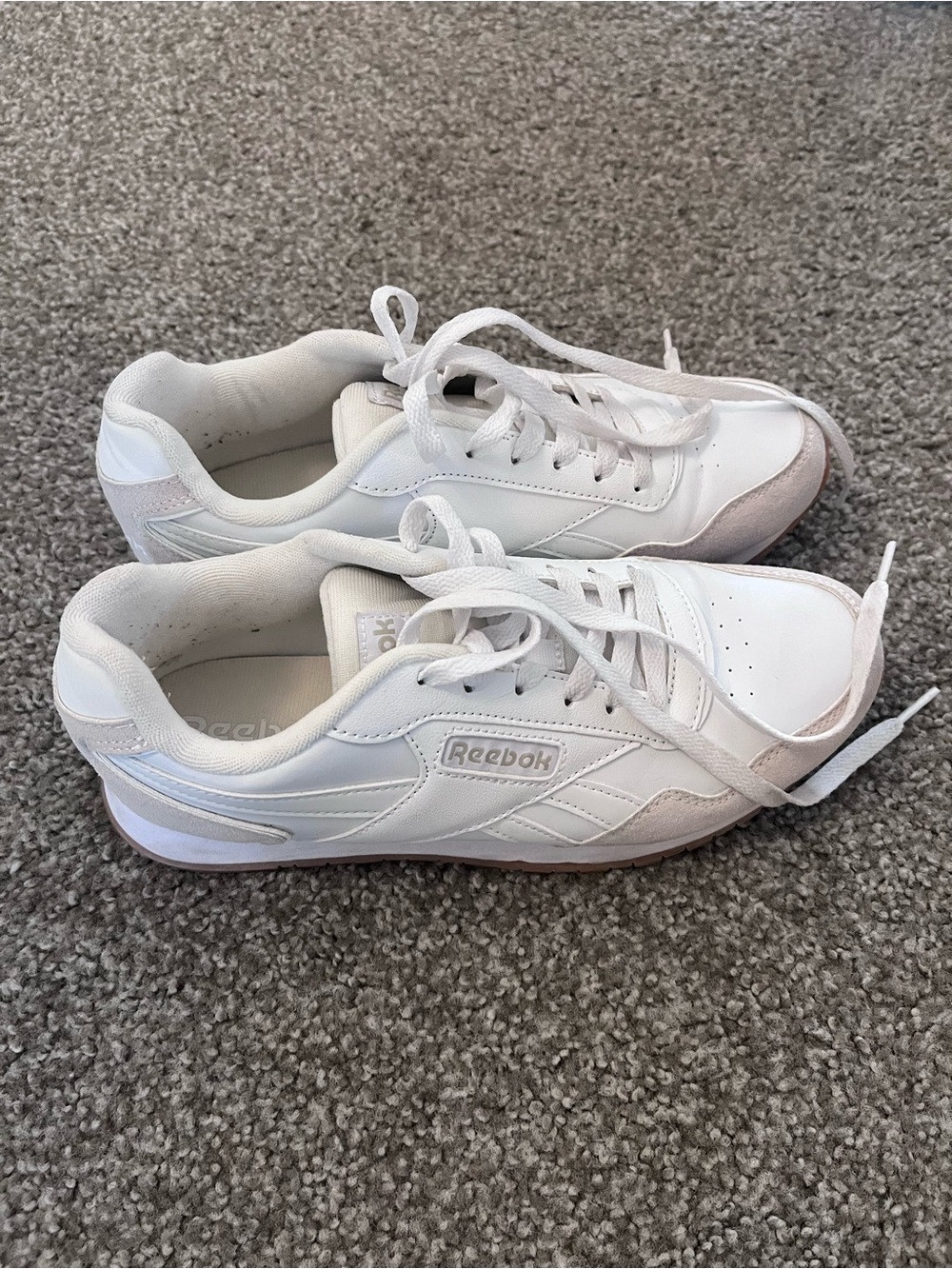 Reebok White Casual Lace-Up Sneakers with Light Gray Accents